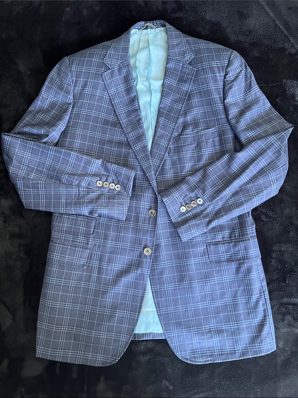 Men's Blue Windowpane Plaid Blazer - Tailored Two-Button Sport Coat